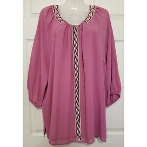 Bob Mackie Women's Blouse  Embroidered Balloon Sleeve Wearable Art Size XL